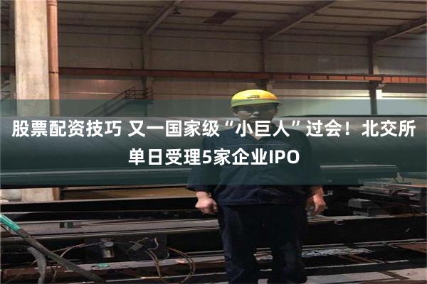 股票配资技巧 又一国家级“小巨人”过会！北交所单日受理5家企业IPO
